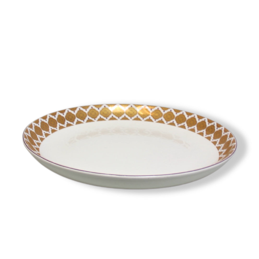 Ceramic Porcelain Dinner Gold Lined Serving Plate Dinnerware Platter - 14 Inches