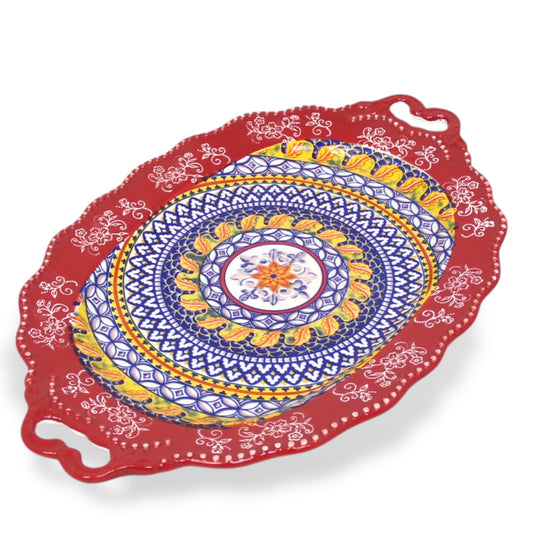 Colourful Ceramic Porcelain Serving Plate Dinnerware Tray in Red - 18 Inches