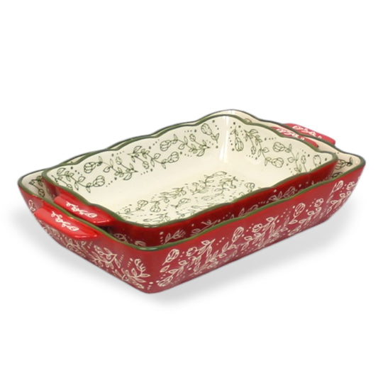 Ceramic Oven Safe 2 Piece Bakeware Set Rectangle in Red