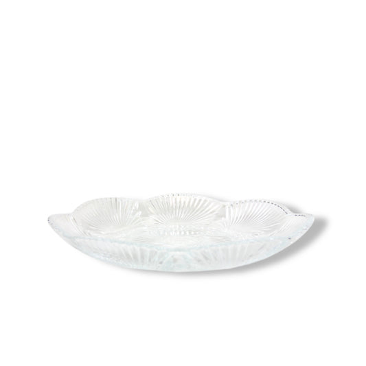 Crystal Glass Flat Bowl with Textured Finish for Coffee Table and Serving, Serving Glassware