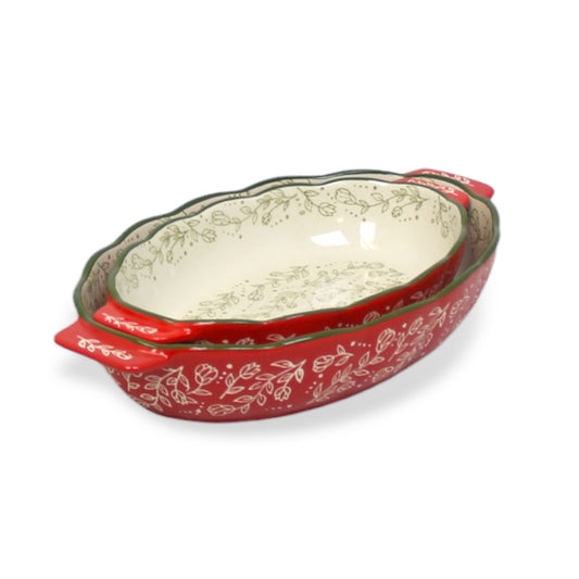 Ceramic Oven Safe 2 Piece Bakeware Set Oval in Red