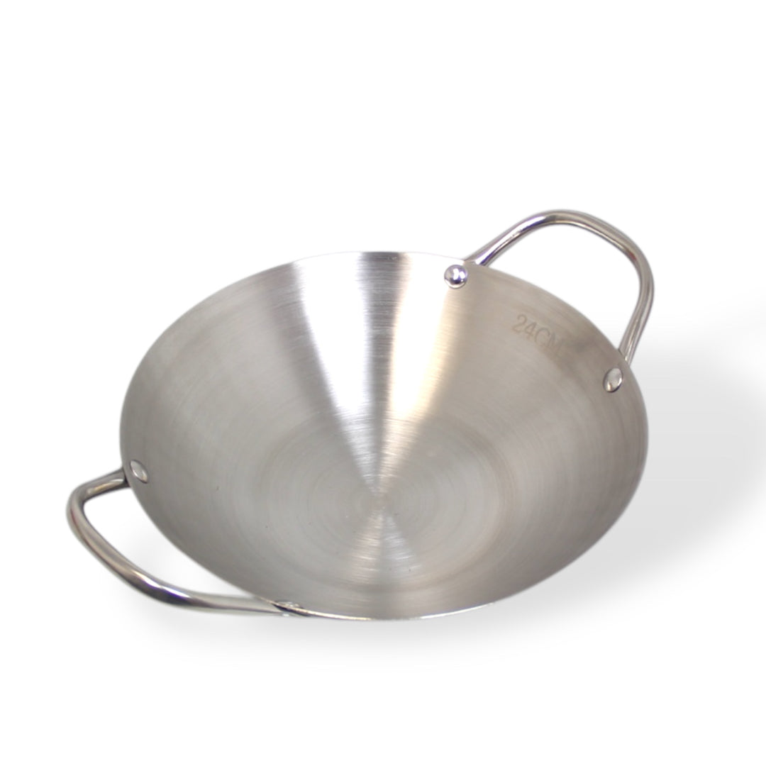 Wok Stainless Steel with Double Ear Handle - 24 CM