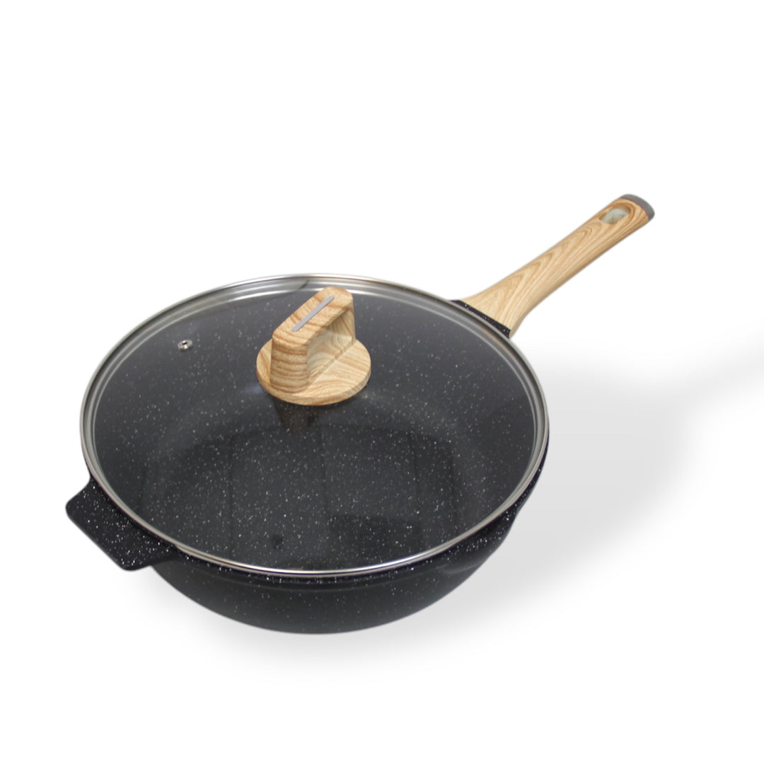 Bakhschie Non Stick Granite Coated Deep Fry Pan with Lid - 30 CM