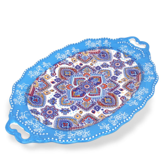 Colourful Ceramic Porcelain Serving Plate Dinnerware Tray in Blue - 18 Inches