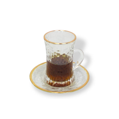 Crystal Glass Gold Rim Design Set of 12 Pieces Tea Cups with Saucer