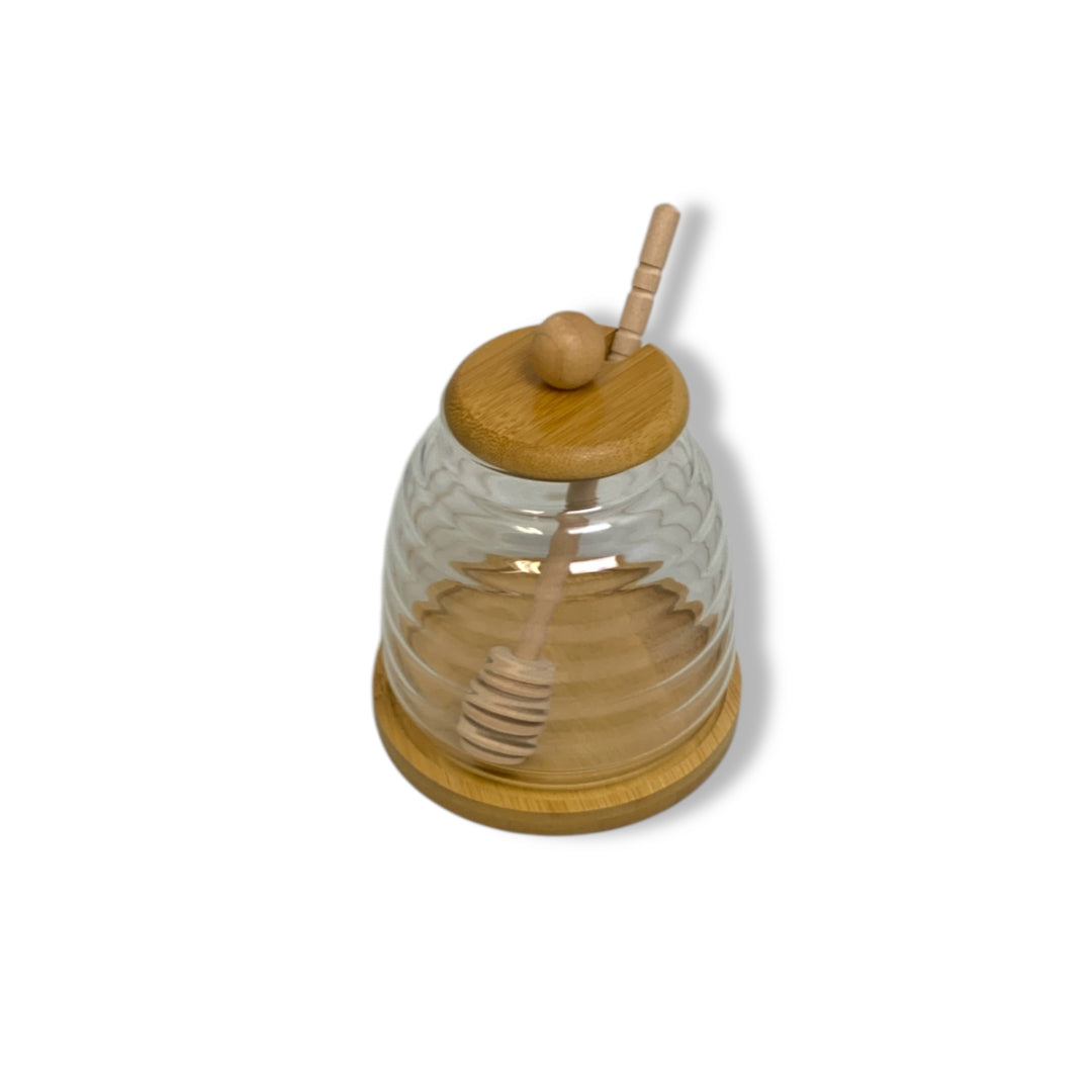 Honey Pot with Wood Base and Handle