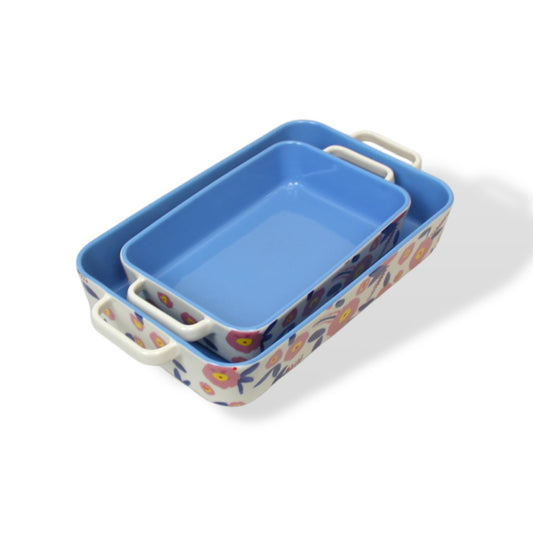 Ceramic Oven Safe 2 Piece Bakeware Rectangle Shape Set in Blue