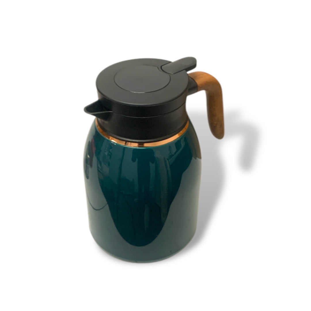 1.6 Litre Stainless Steel Insert Thermos Flask with Temperature and Wood Handle in Green