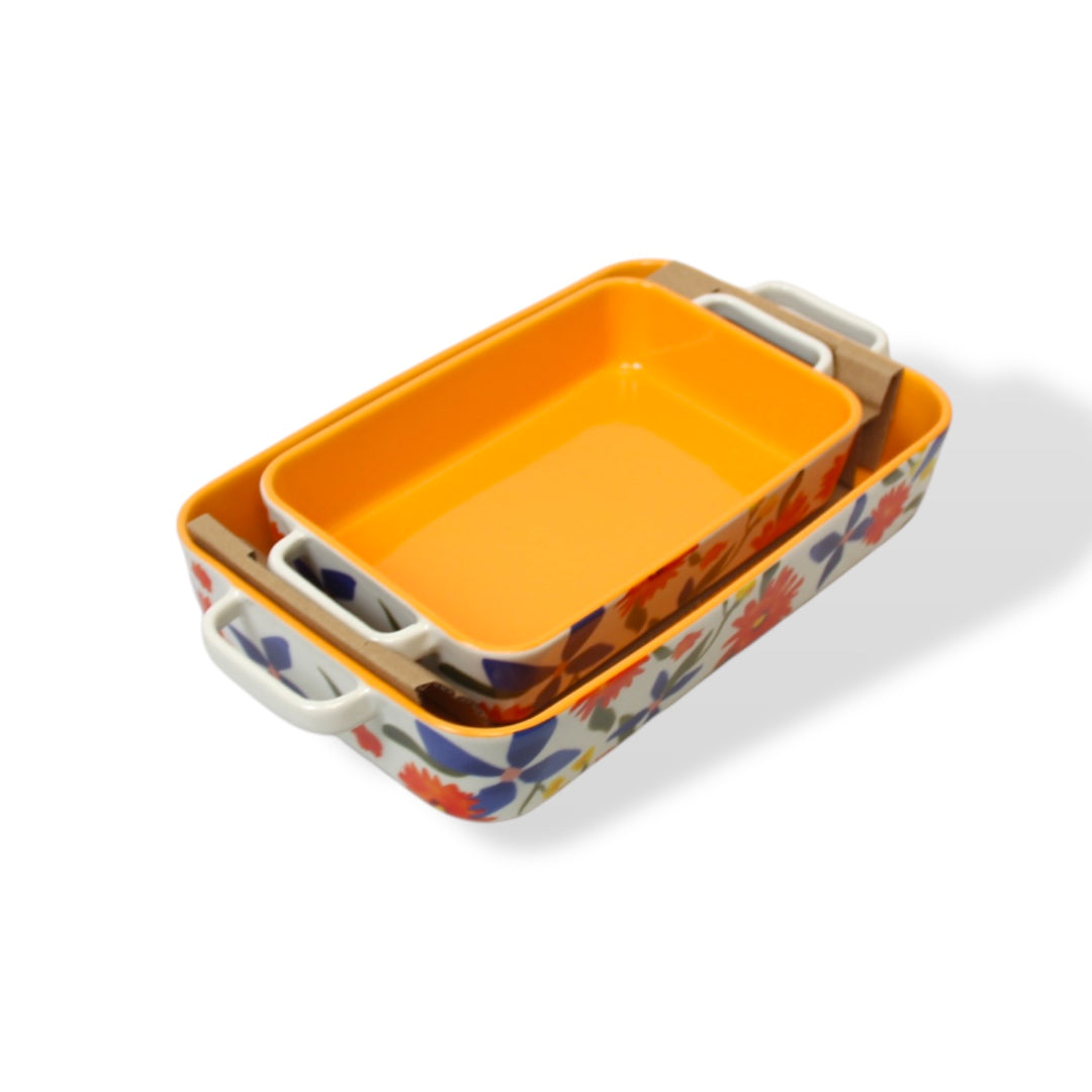 Ceramic Oven Safe 2 Piece Bakeware Rectangle Shape Set in Orange