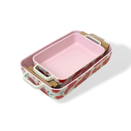 Ceramic Oven Safe 2 Piece Bakeware Rectangle Shape Set in Pink