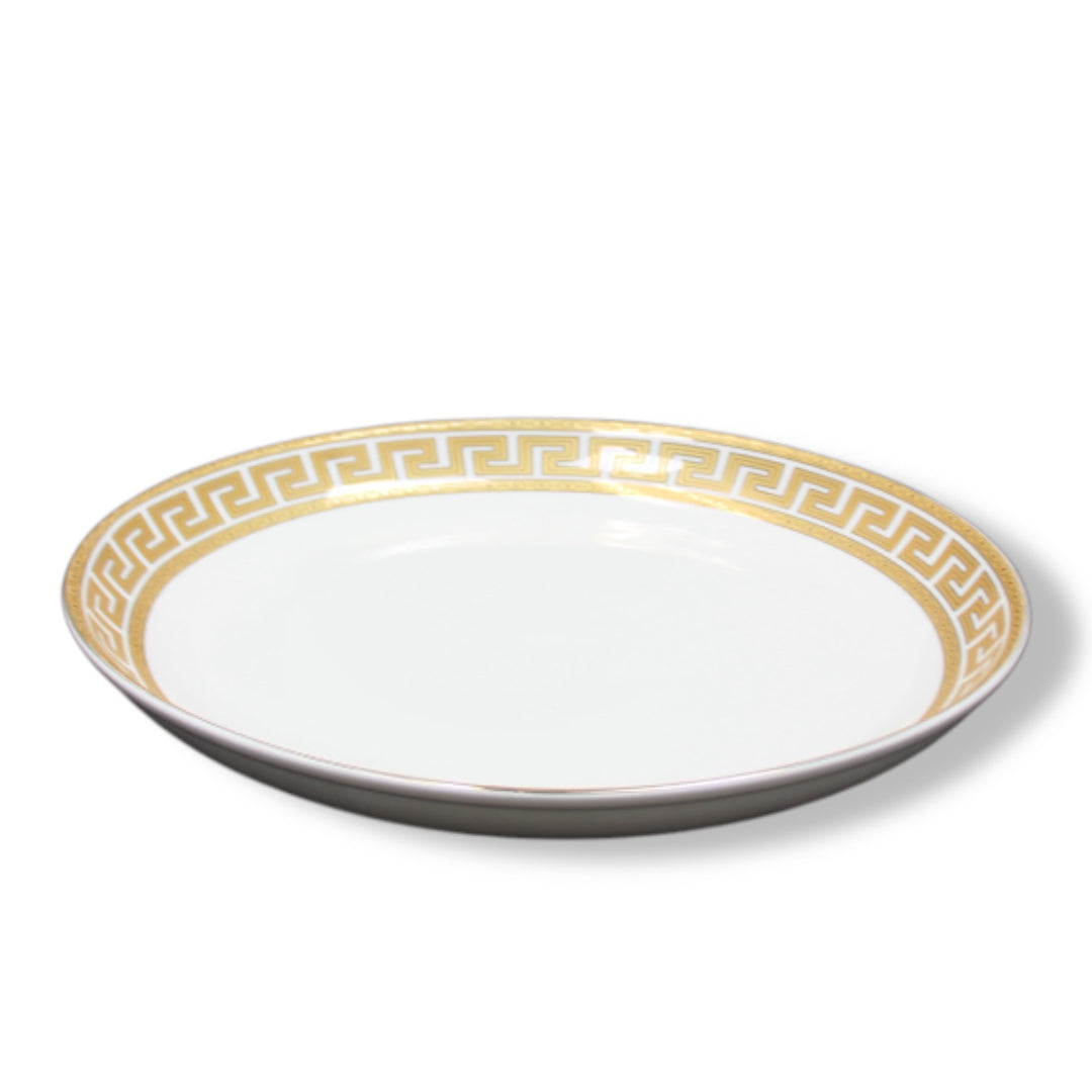 Ceramic Porcelain Dinner Gold Roman Key Design Serving Plate Dinnerware Platter - 16 Inches